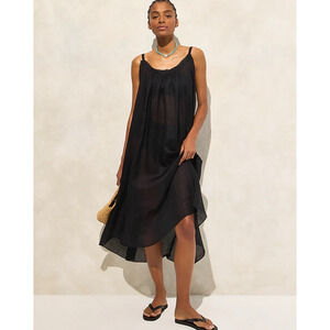 J. Crew Trapeze Midi Dress Womens XL Black Ramie Lightweight Cover Up 2025 Style